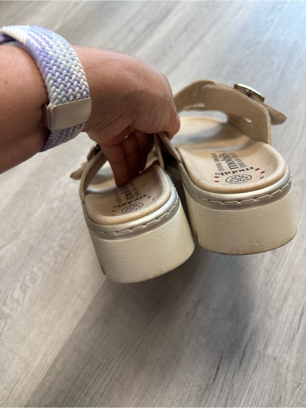 Mephisto Beige Leather Dual-Buckle Comfort Sandal - Picture 7 of 7